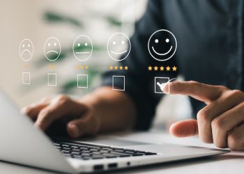 User give rating to service experience on online application, Customer review satisfaction feedback survey concept, Customer can evaluate quality of service leading to reputation ranking of business.